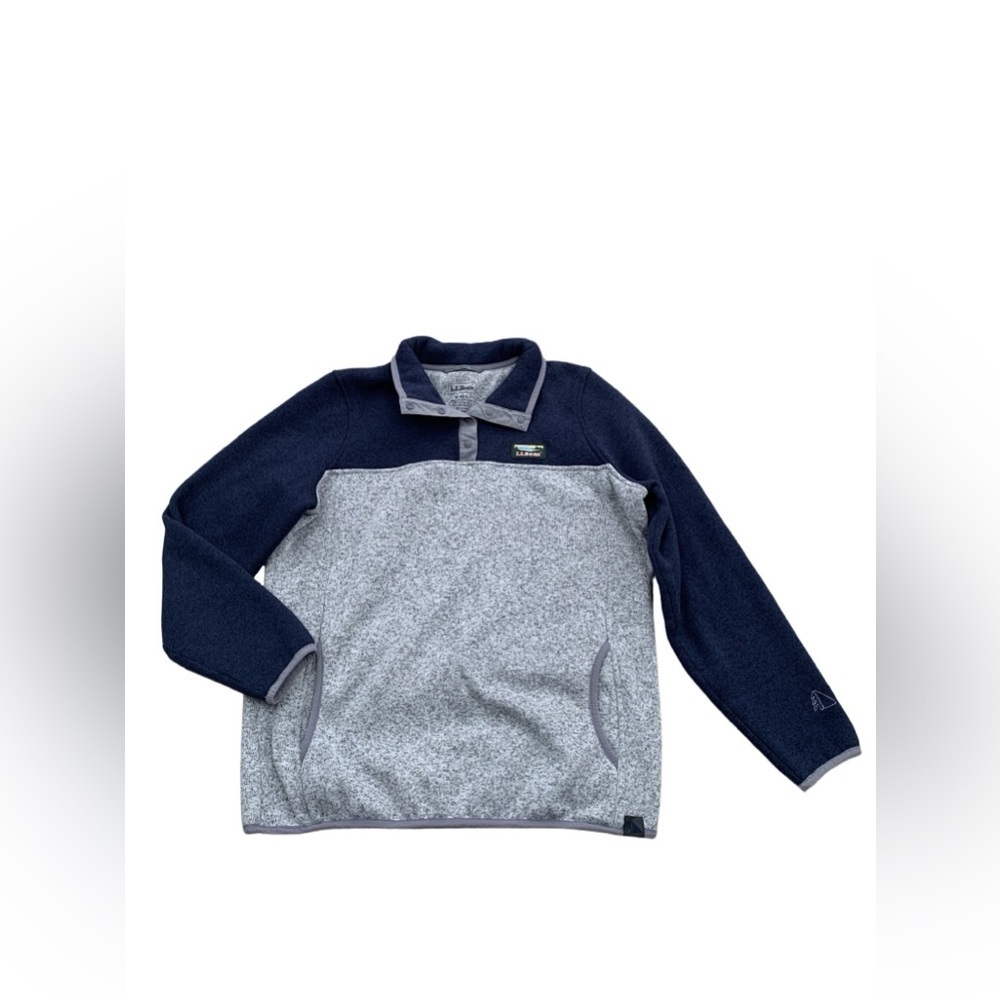 LL Bean Women’s Size Medium Grey Blue Quarter Snap-T Fleece Pullover Sweatshirt